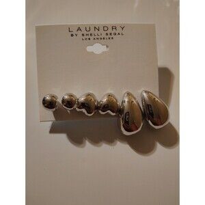 Laundry By Shelli Segal Gold Tone Stud Earring Set Hearts Hoops